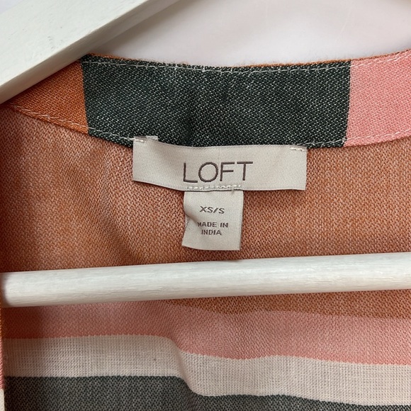 LOFT Striped Kimono Shawl Tunic Cover Up Muted Colors Light Pink Green White - Picture 8 of 9